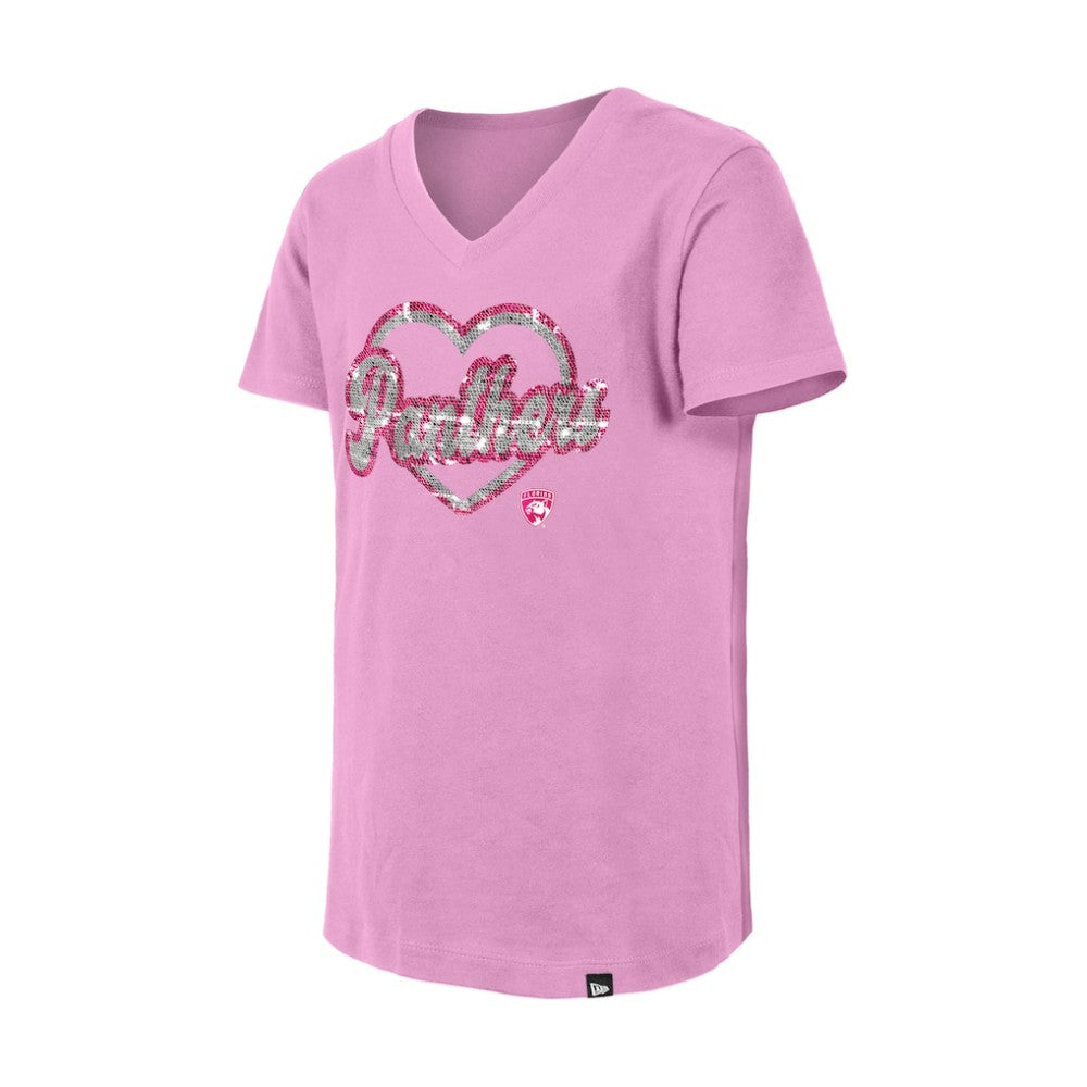 Florida Panthers New Era Girl's Youth Flip Sequin V-Neck T-Shirt Pink