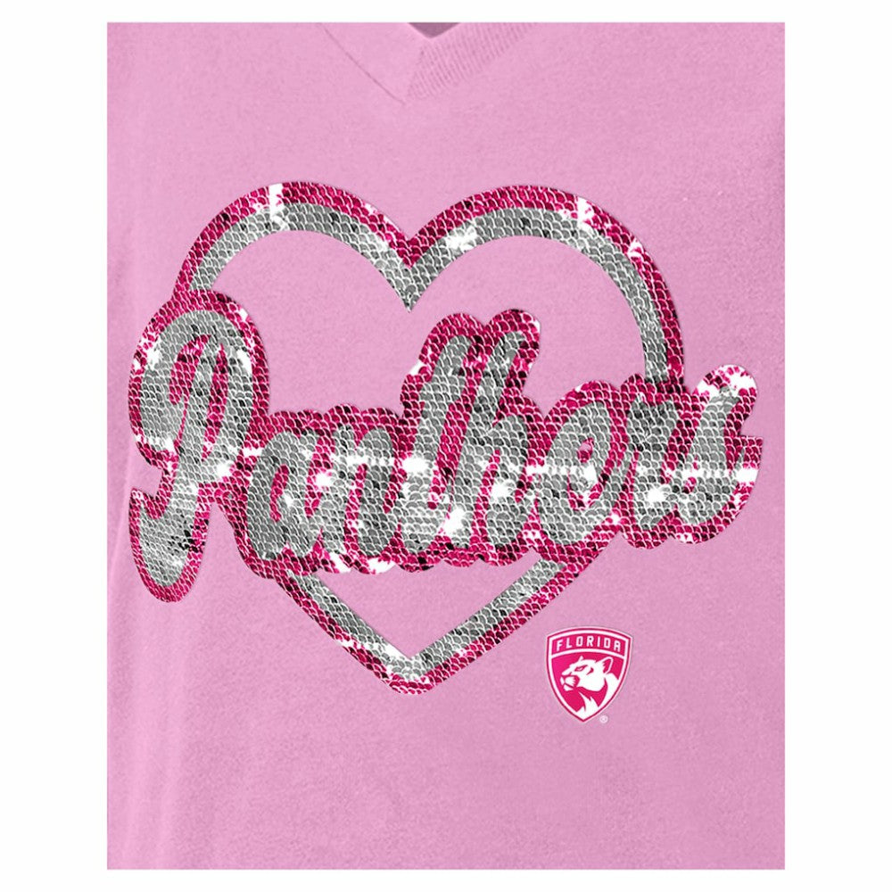 Florida Panthers New Era Girl's Youth Flip Sequin V-Neck T-Shirt Pink
