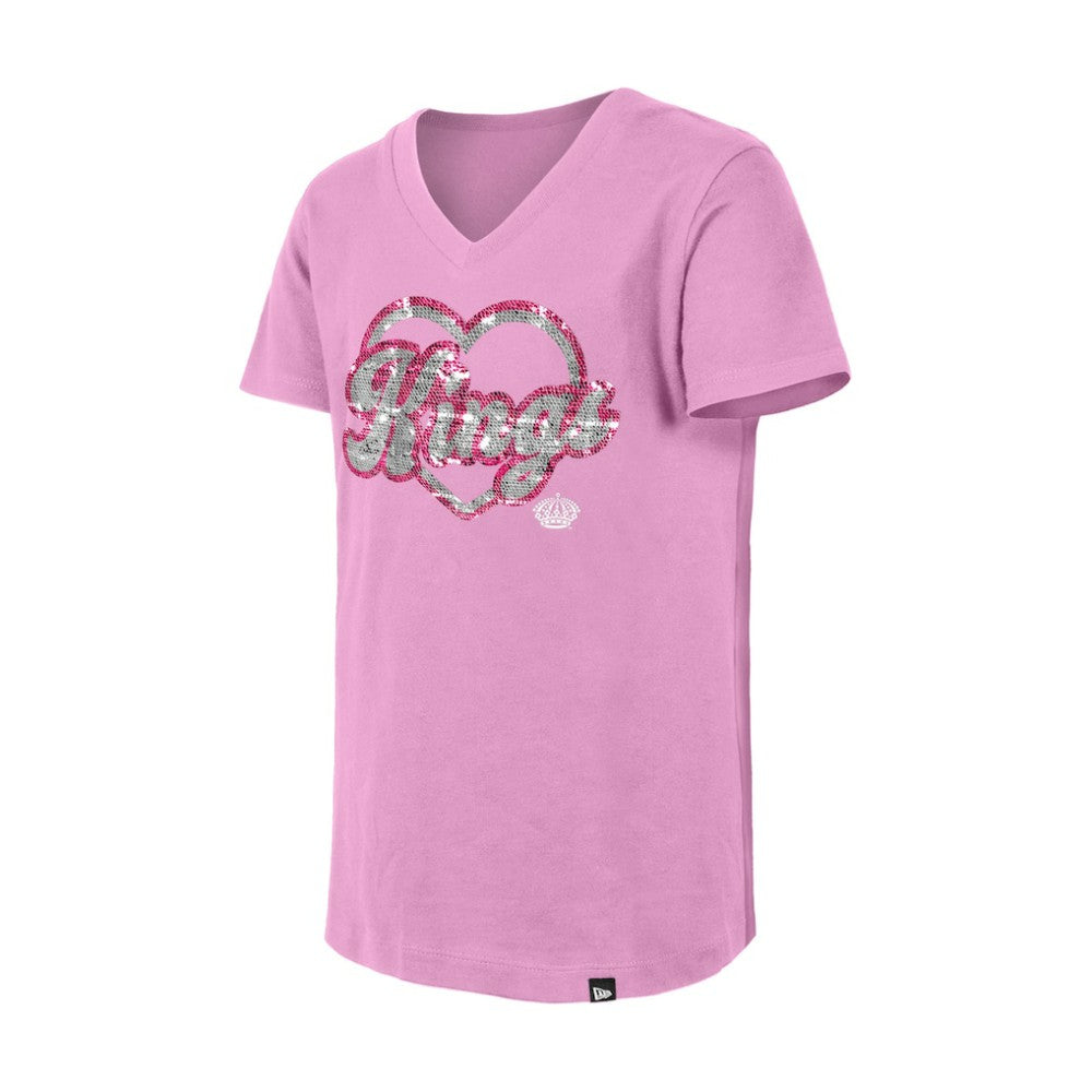 Los Angeles Kings New Era Girl's Youth Flip Sequin V-Neck T-Shirt Pink