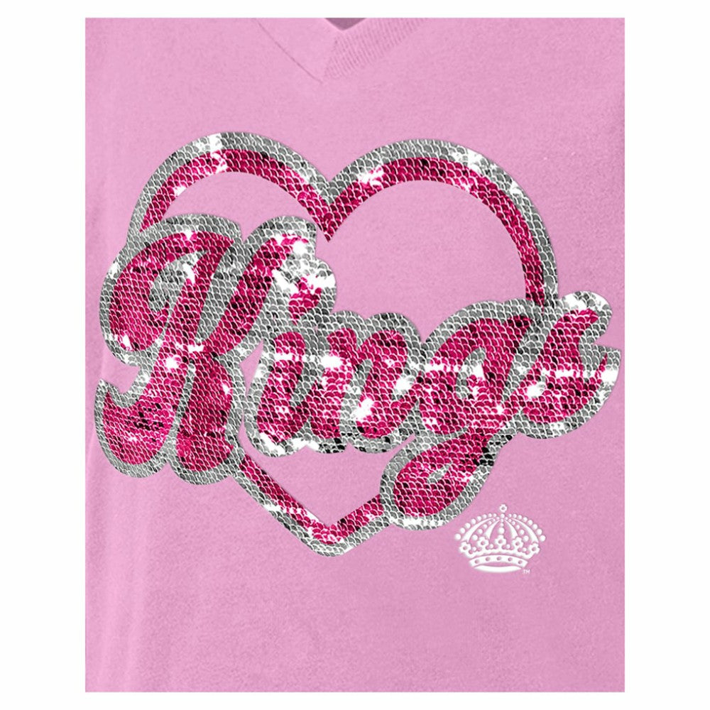 Los Angeles Kings New Era Girl's Youth Flip Sequin V-Neck T-Shirt Pink