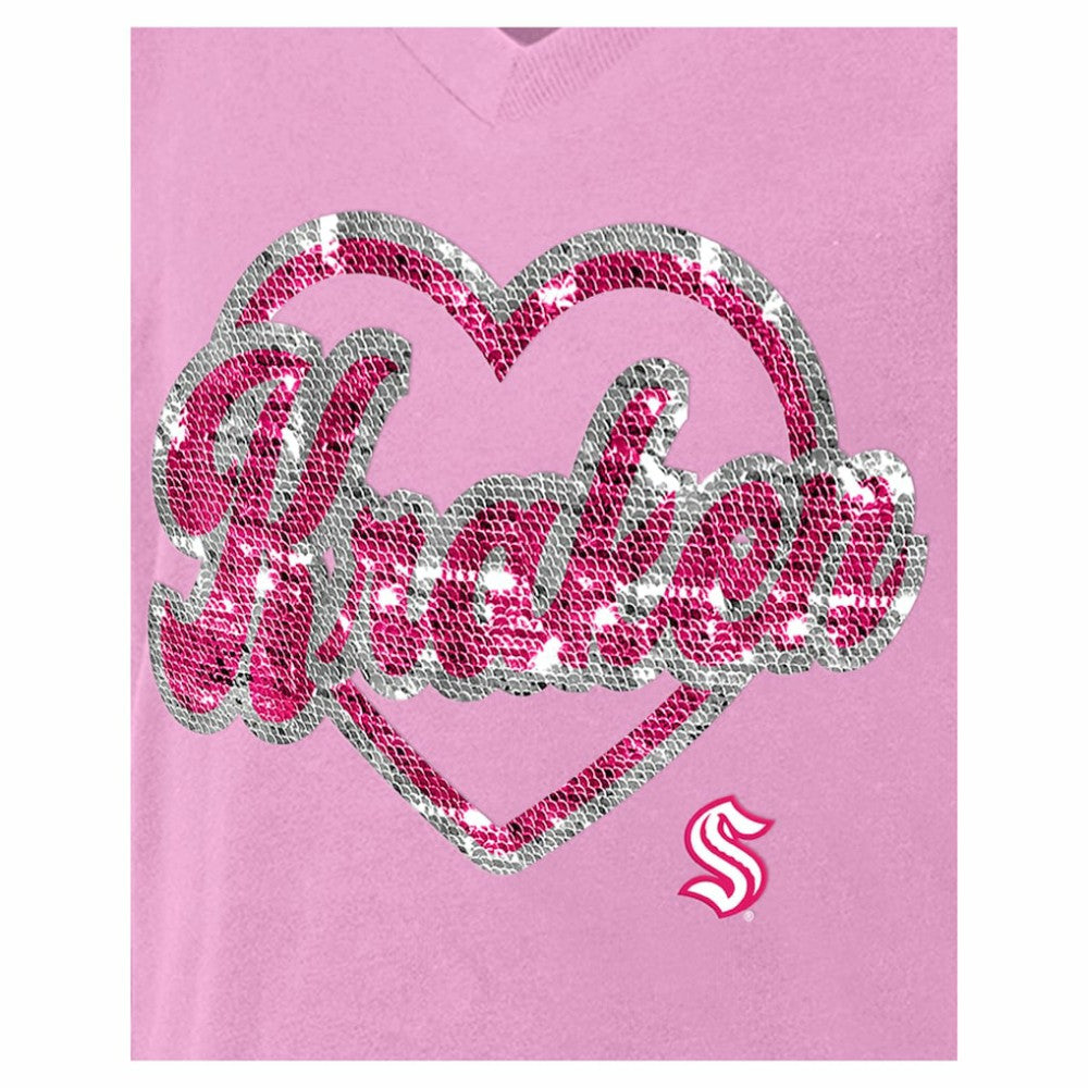 Seattle Kraken New Era Girl's Youth Flip Sequin V-Neck T-Shirt Pink
