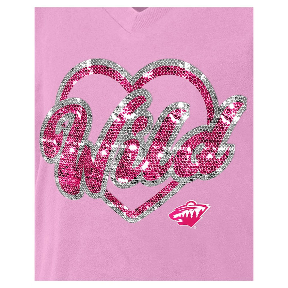 Minnesota Wild New Era Girl's Youth Flip Sequin V-Neck T-Shirt Pink