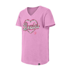 Boston Bruins New Era Girl's Youth Flip Sequin V-Neck T-Shirt Pink