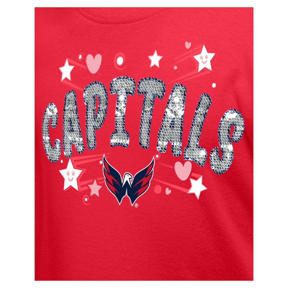 Washington Capitals New Era Girl's Youth Flip Sequin T-Shirt Red