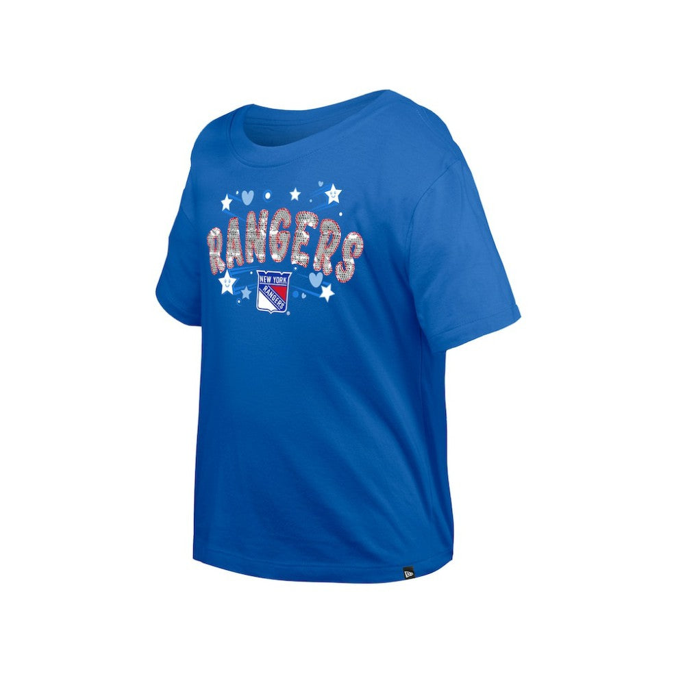 New York Rangers New Era Girl's Youth Flip Sequin T-Shirt Blue
