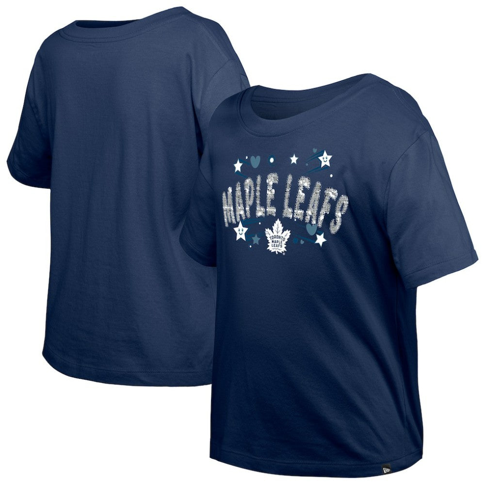 Toronto Maple Leafs New Era Girl's Youth Flip Sequin T-Shirt Navy