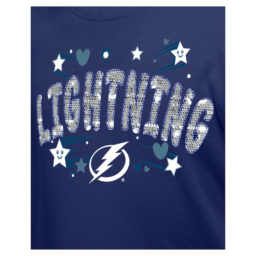 Tampa Bay Lightning New Era Girl's Youth Flip Sequin T-Shirt Blue