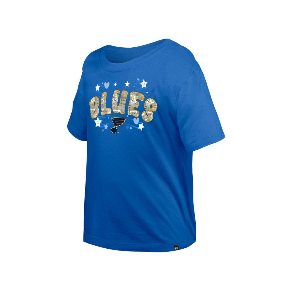 St. Louis Blues New Era Girl's Youth Flip Sequin T-Shirt Blue