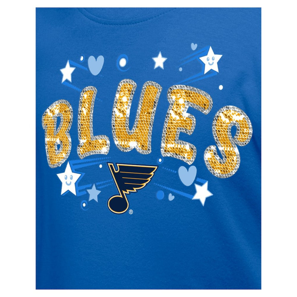 St. Louis Blues New Era Girl's Youth Flip Sequin T-Shirt Blue