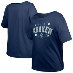 Seattle Kraken New Era Girl's Youth Flip Sequin T-Shirt Deep Sea Blue