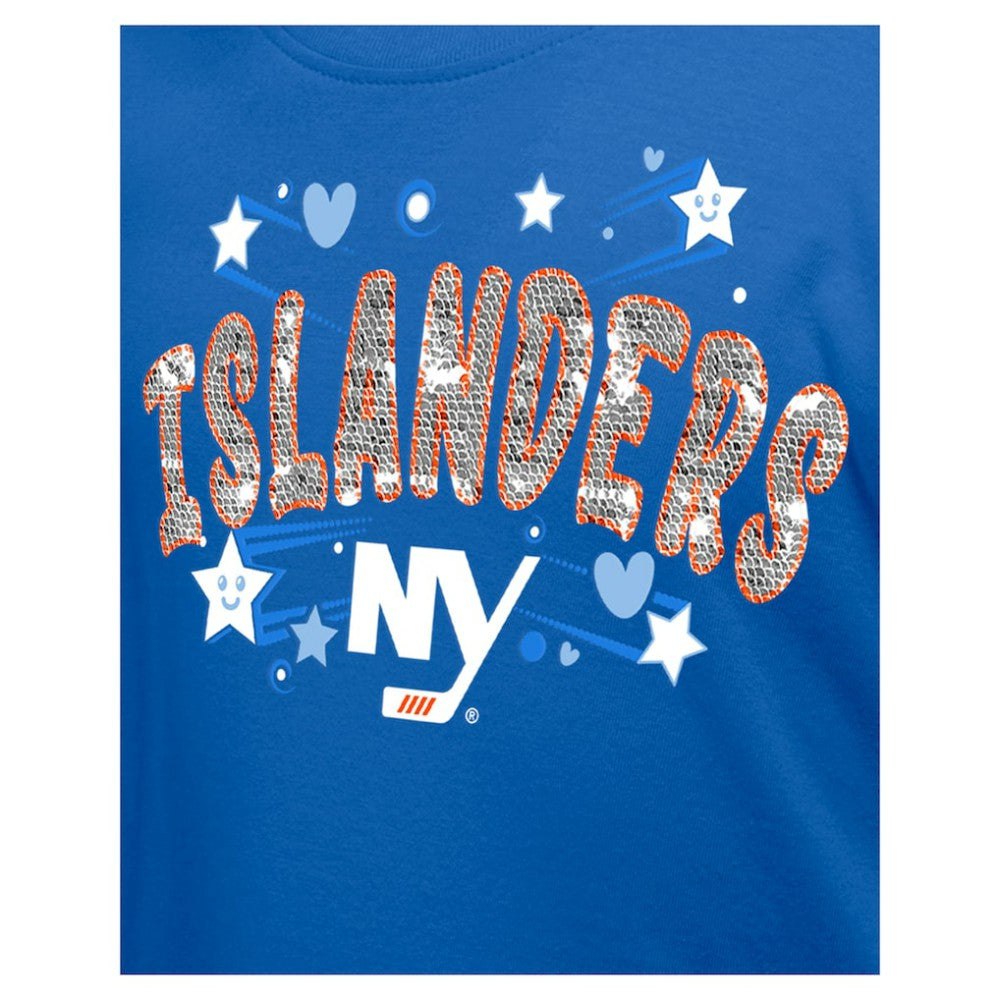 New York Islanders New Era Girl's Youth Flip Sequin T-Shirt Blue