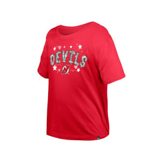 New Jersey Devils New Era Girl's Youth Flip Sequin T-Shirt Red