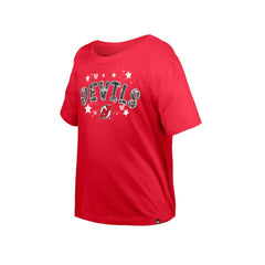 New Jersey Devils New Era Girl's Youth Flip Sequin T-Shirt Red
