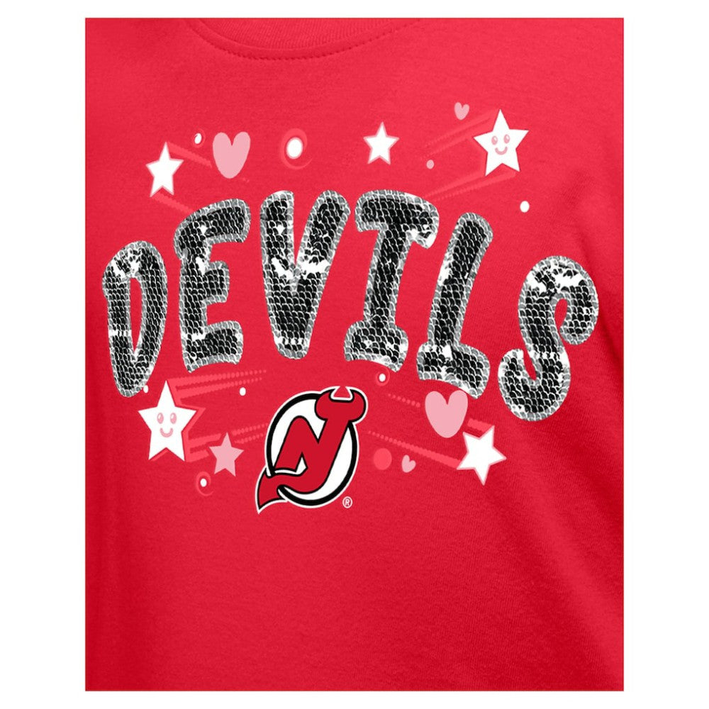 New Jersey Devils New Era Girl's Youth Flip Sequin T-Shirt Red