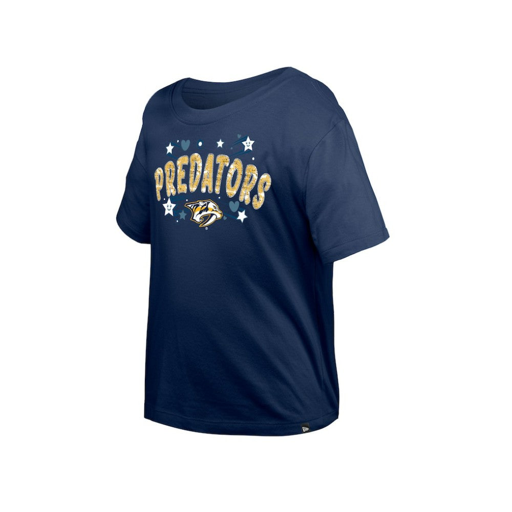 Nashville Predators New Era Girl's Youth Flip Sequin T-Shirt Navy