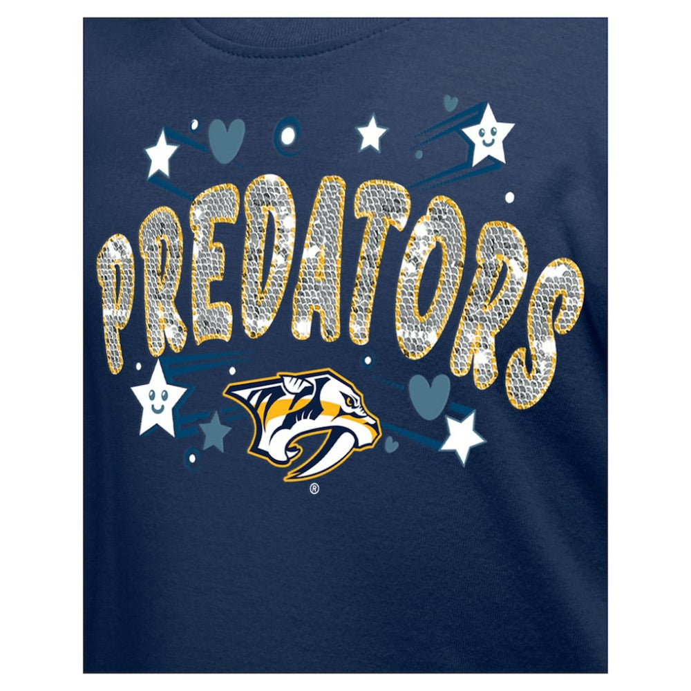 Nashville Predators New Era Girl's Youth Flip Sequin T-Shirt Navy