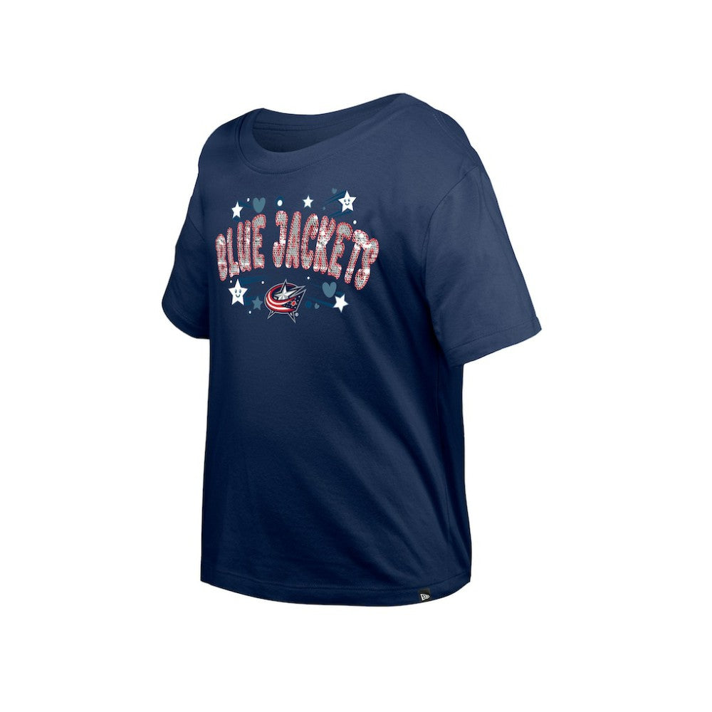 Columbus Blue Jackets New Era Girl's Youth Flip Sequin T-Shirt Navy