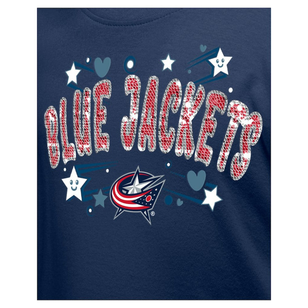 Columbus Blue Jackets New Era Girl's Youth Flip Sequin T-Shirt Navy
