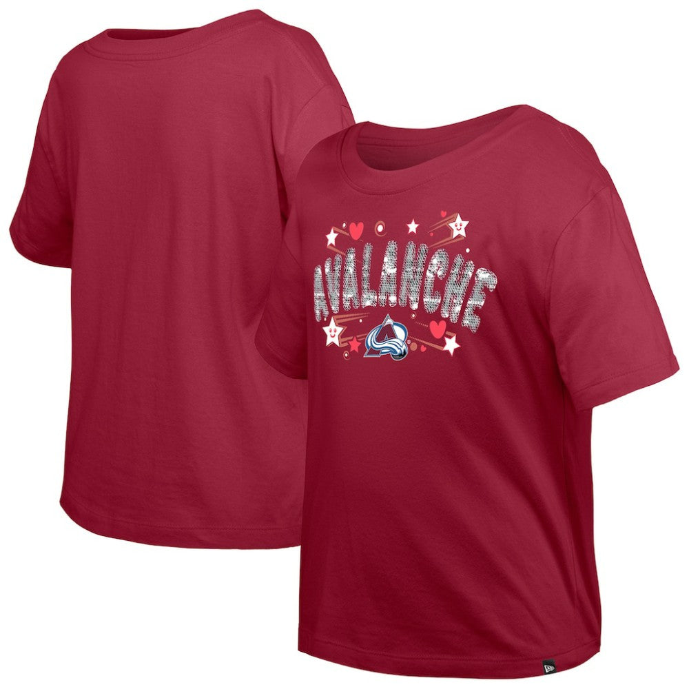Colorado Avalanche New Era Girl's Youth Flip Sequin T-Shirt Dark Red