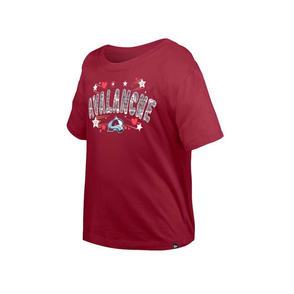 Colorado Avalanche New Era Girl's Youth Flip Sequin T-Shirt Dark Red