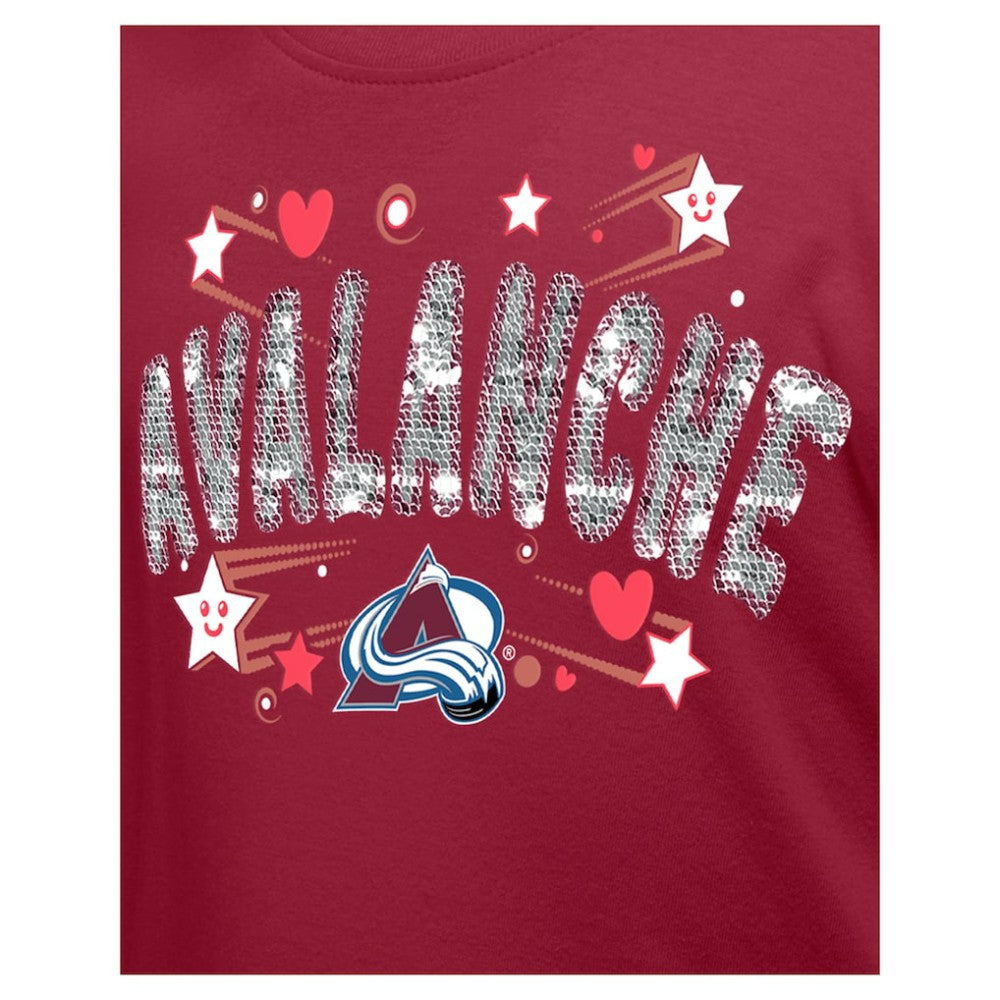 Colorado Avalanche New Era Girl's Youth Flip Sequin T-Shirt Dark Red