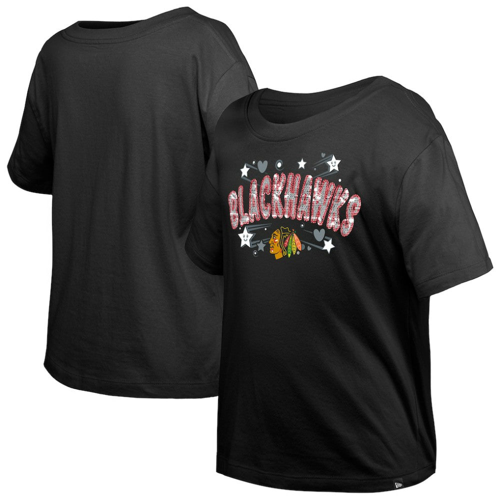 Chicago Blackhawks New Era Girl's Youth Flip Sequin T-Shirt Black