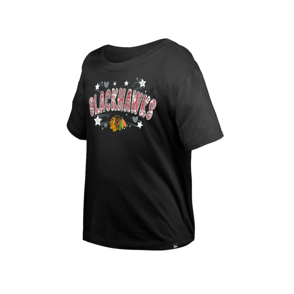 Chicago Blackhawks New Era Girl's Youth Flip Sequin T-Shirt Black