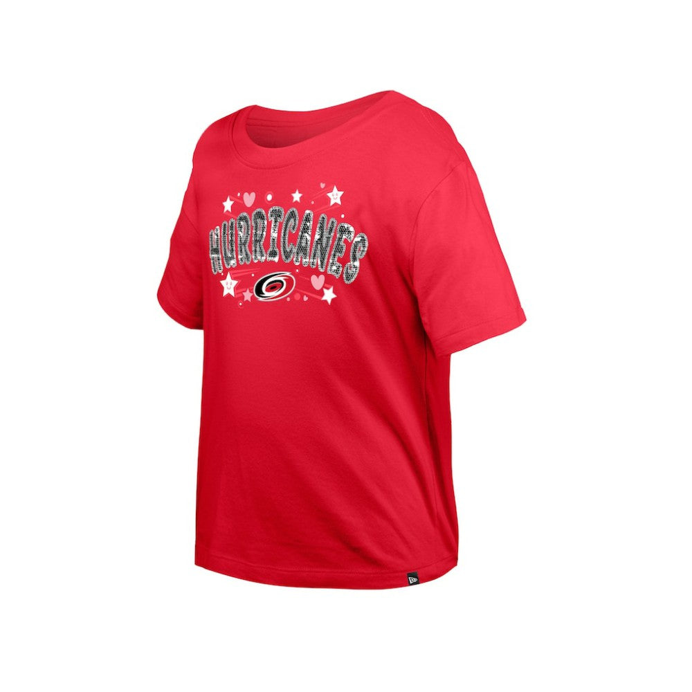 Carolina Hurricanes New Era Girl's Youth Flip Sequin T-Shirt Red