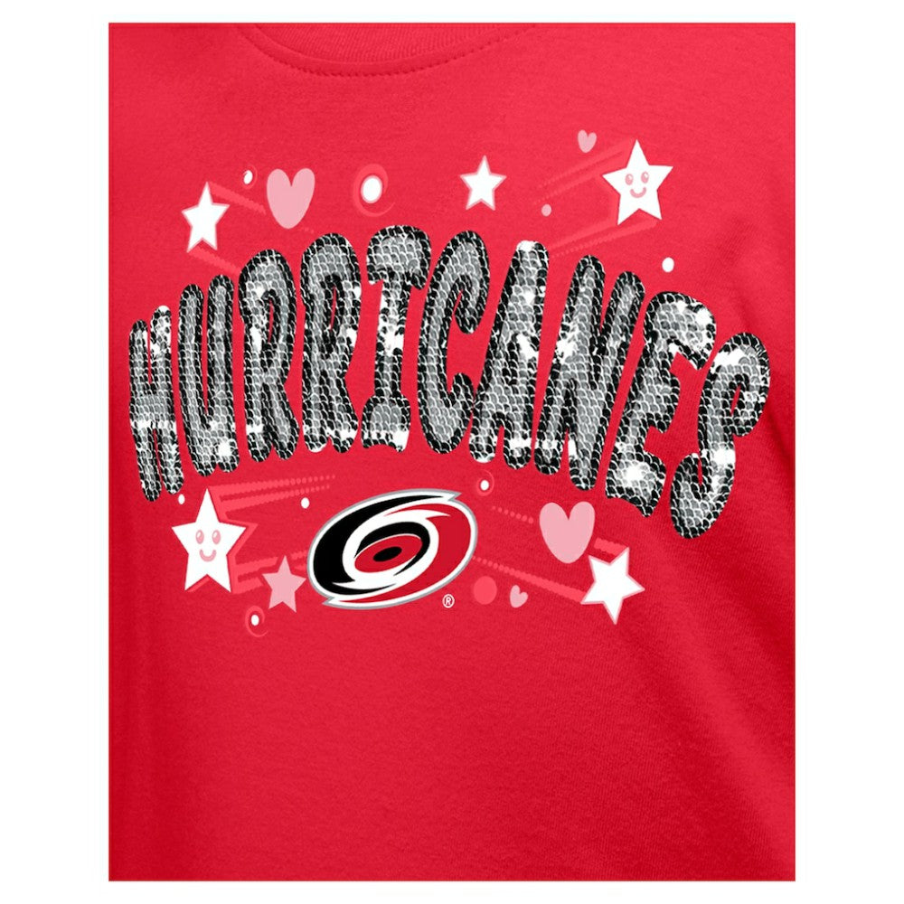 Carolina Hurricanes New Era Girl's Youth Flip Sequin T-Shirt Red
