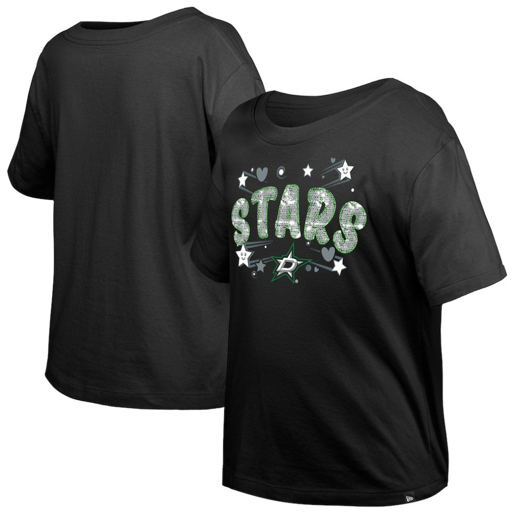 Dallas Stars New Era Girl's Youth Flip Sequin T-Shirt Black