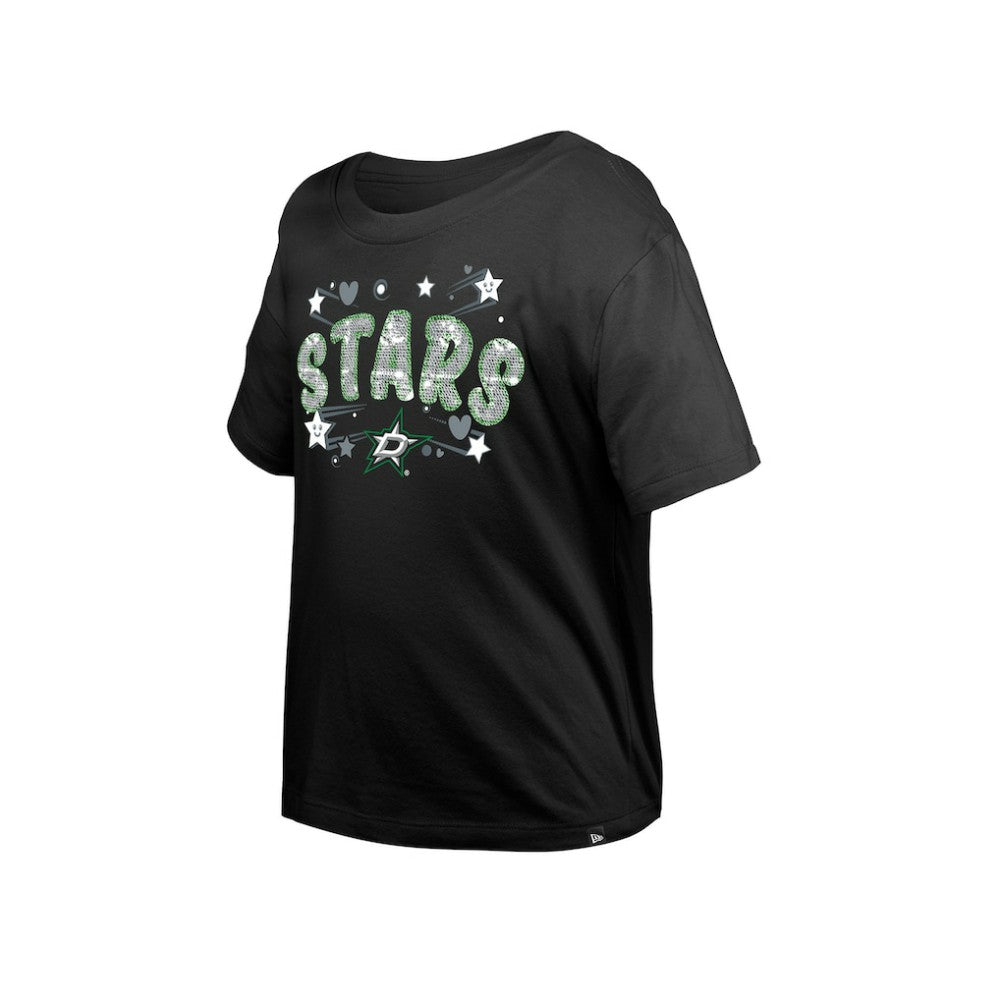 Dallas Stars New Era Girl's Youth Flip Sequin T-Shirt Black