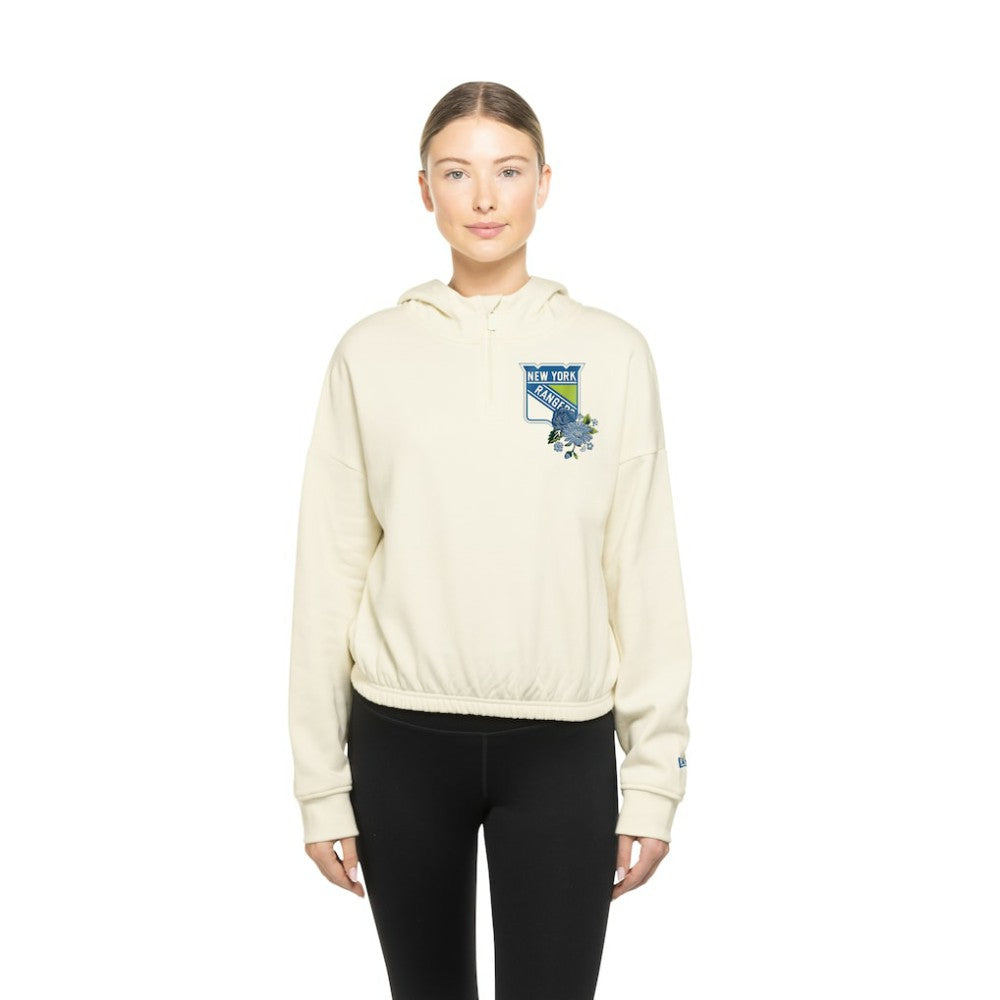 New York Rangers New Era Women's Glam Game Quarter-Zip Cropped Floral Hoodie Pullover Cream