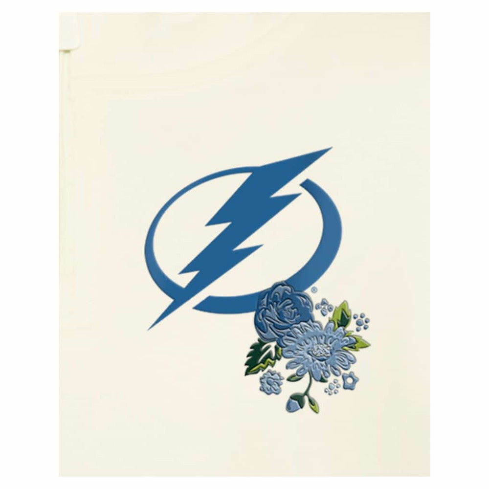Tampa Bay Lightning New Era Women's Glam Game Quarter-Zip Cropped Floral Hoodie Pullover Cream