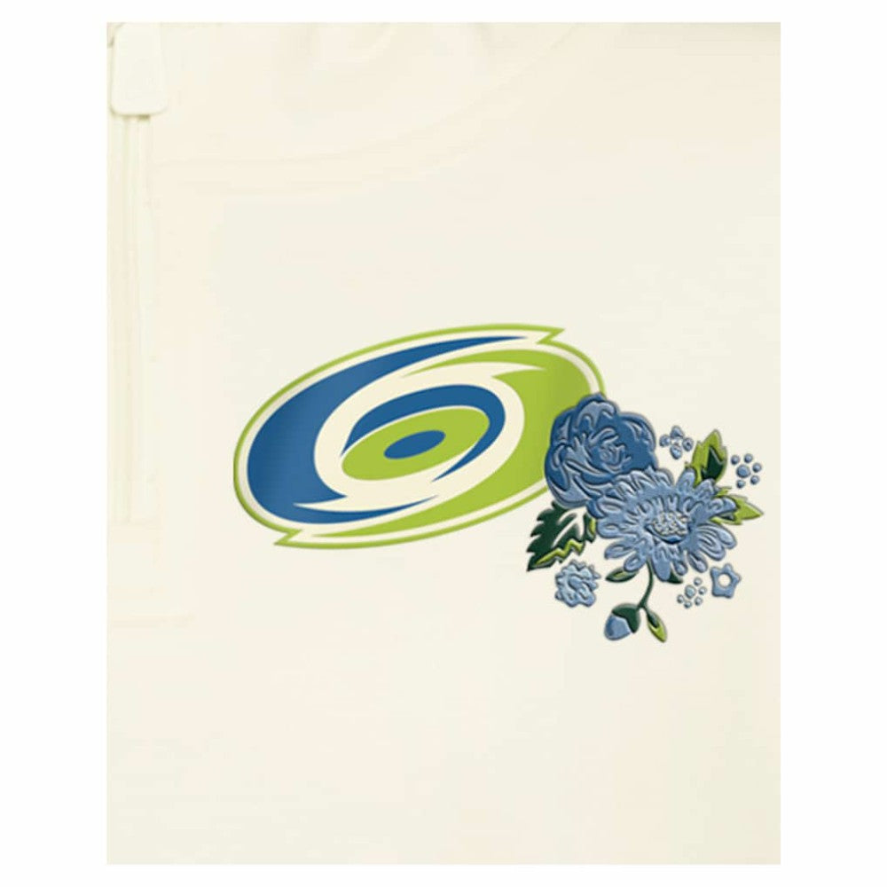 Carolina Hurricanes New Era Women's Glam Game Quarter-Zip Cropped Floral Hoodie Pullover Cream