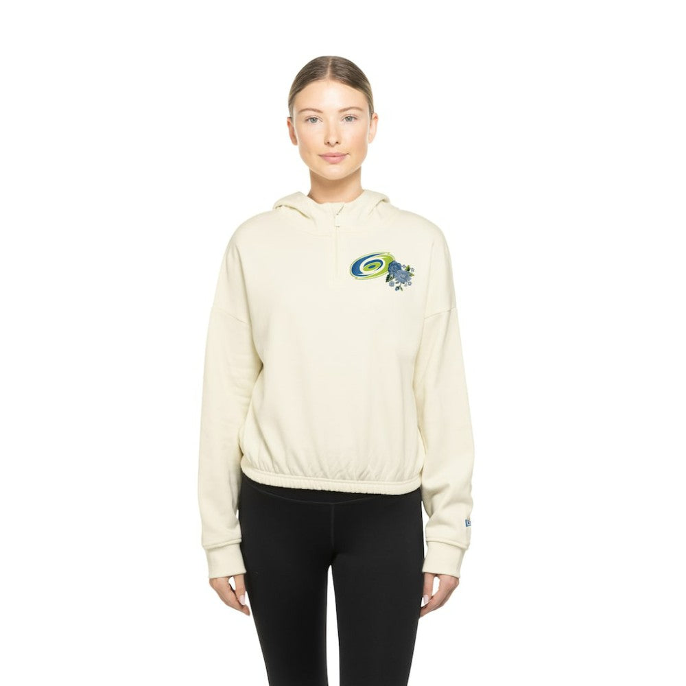 Carolina Hurricanes New Era Women's Glam Game Quarter-Zip Cropped Floral Hoodie Pullover Cream