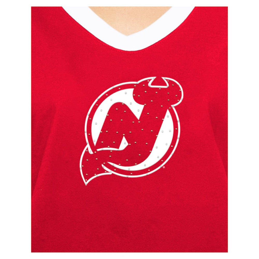New Jersey Devils New Era Women's Game Day Rhinestuds T-Shirt Red
