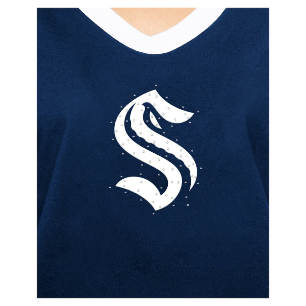 Seattle Kraken New Era Women's Game Day Rhinestuds T-Shirt Deep Sea Blue
