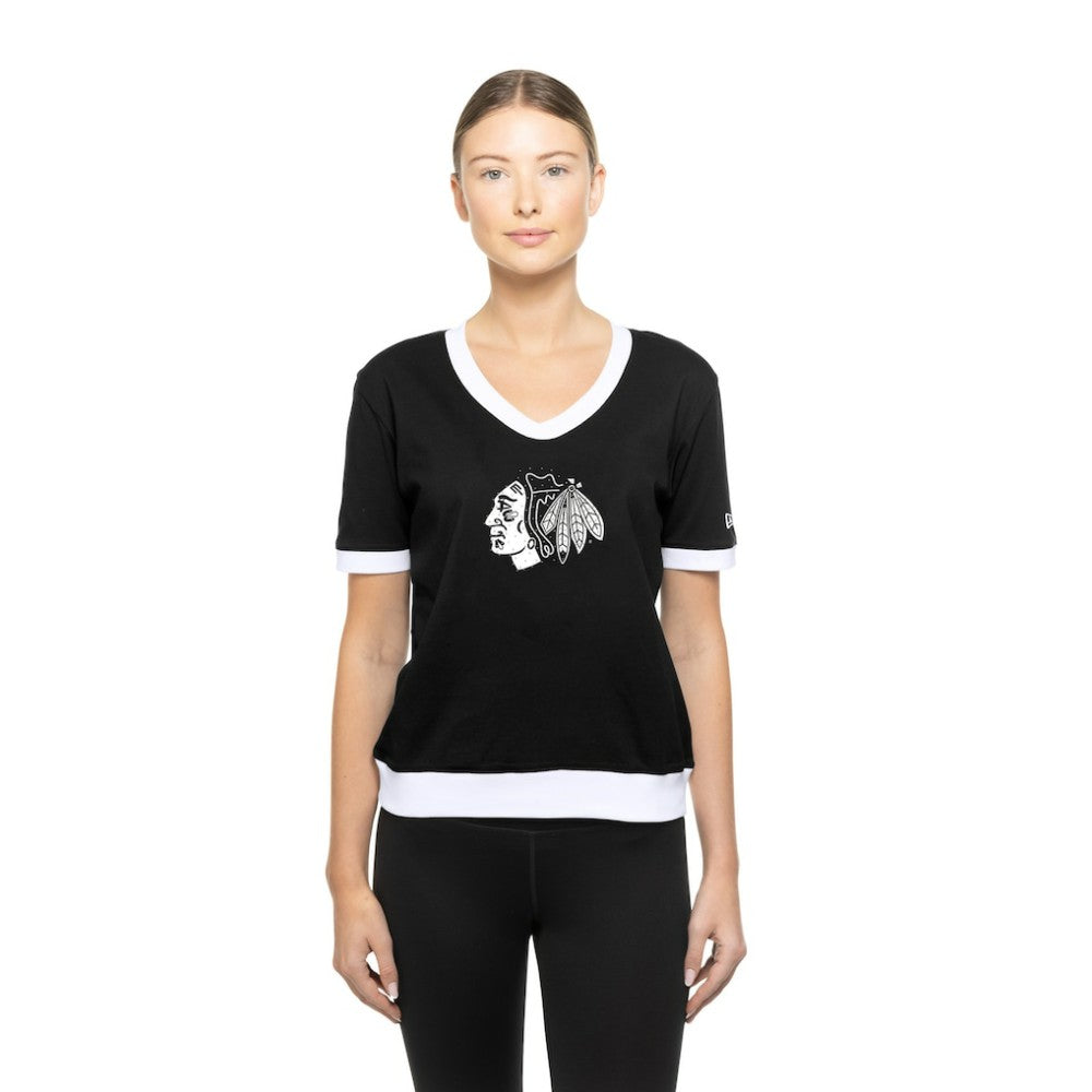 Chicago Blackhawks New Era Women's Game Day Rhinestuds T-Shirt Black