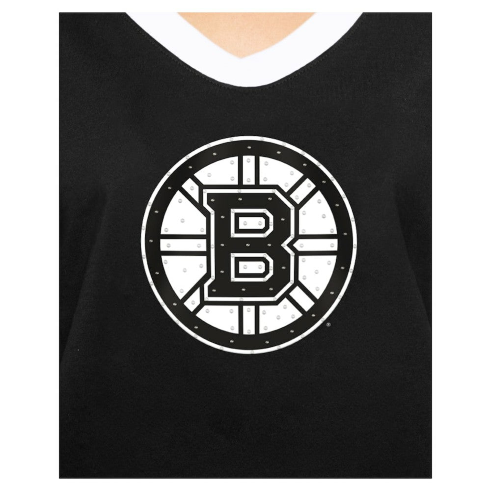 Boston Bruins New Era Women's Game Day Rhinestuds T-Shirt Black
