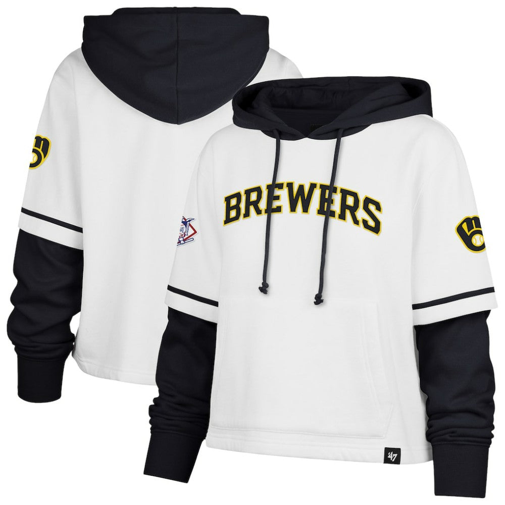 Milwaukee Brewers Women's Trifecta Shortstop Cropped Pullover Hoodie White | 47 brand