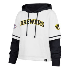 Milwaukee Brewers Women's Trifecta Shortstop Cropped Pullover Hoodie White | 47 brand