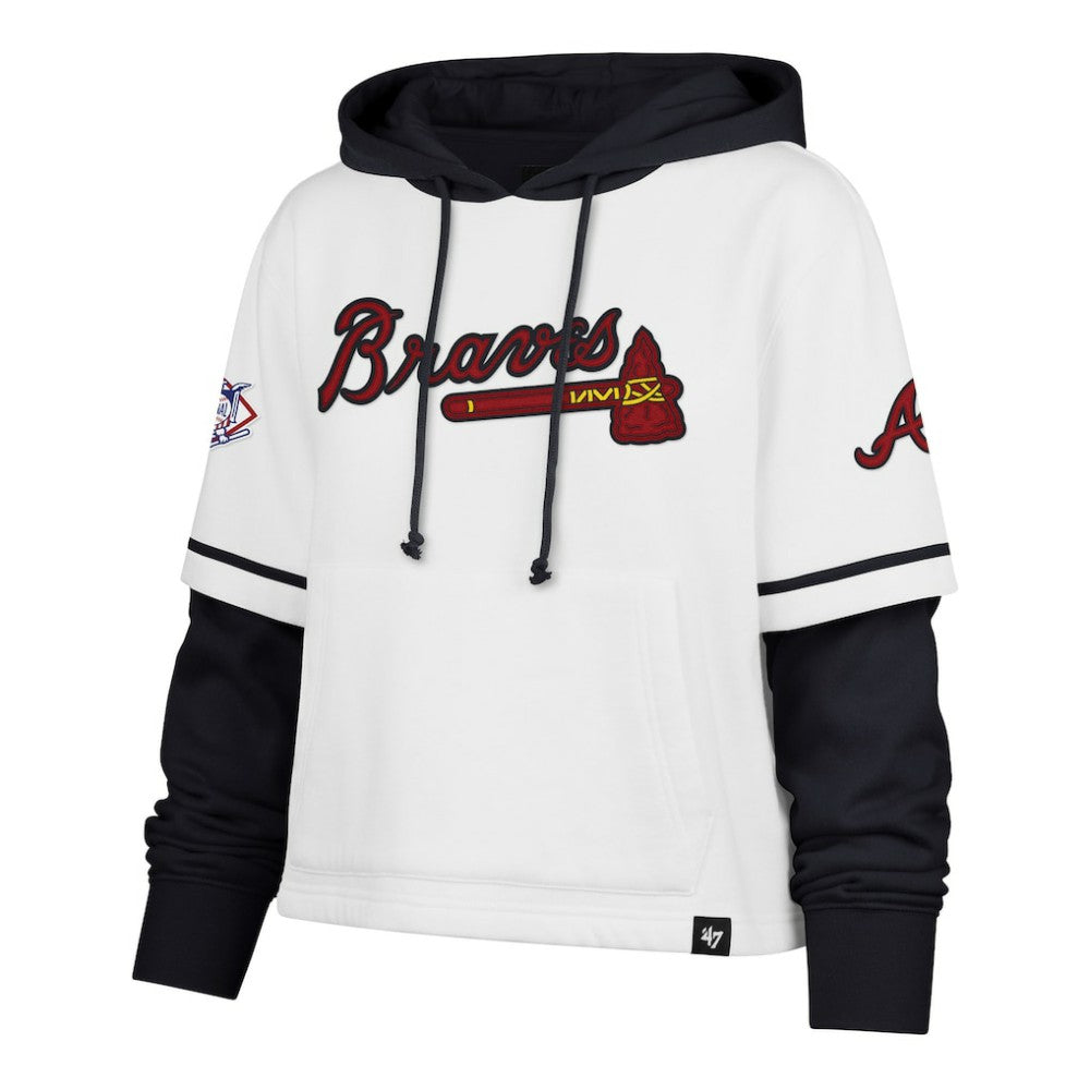 Atlanta Braves Women's Trifecta Shortstop Cropped Pullover Hoodie White | 47 brand