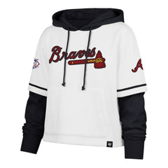Atlanta Braves Women's Trifecta Shortstop Cropped Pullover Hoodie White | 47 brand