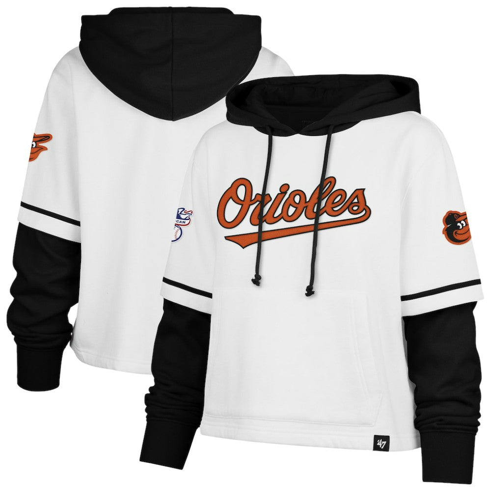 Baltimore Orioles Women's Trifecta Shortstop Cropped Pullover Hoodie White | 47 brand