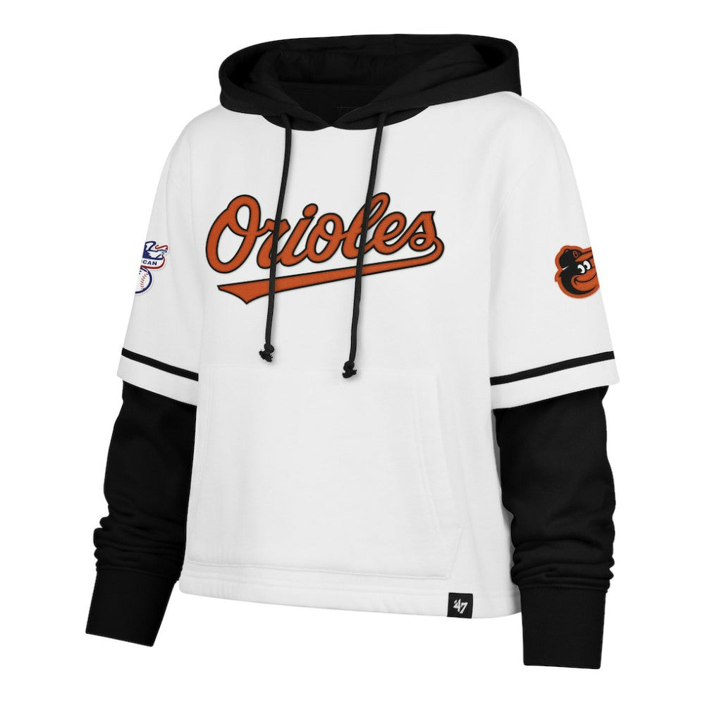 Baltimore Orioles Women's Trifecta Shortstop Cropped Pullover Hoodie White | 47 brand