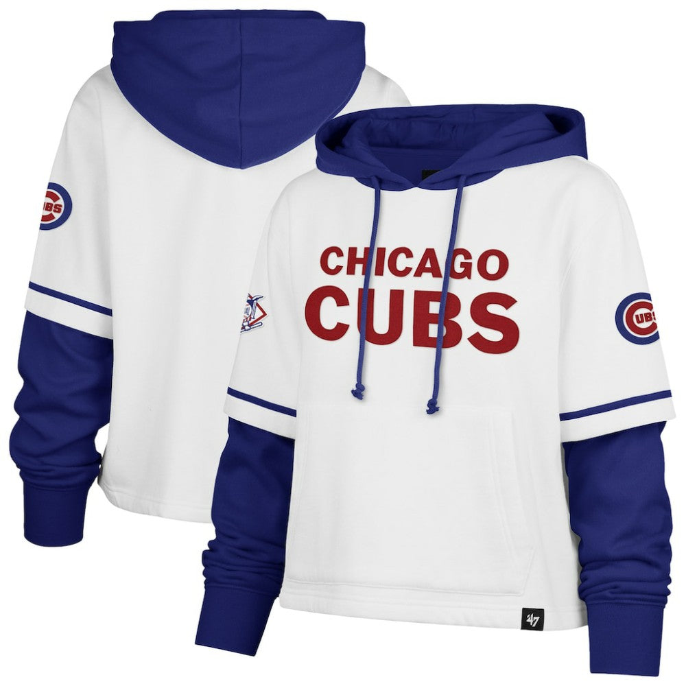 Chicago Cubs Women's Trifecta Shortstop Cropped Pullover Hoodie White | 47 brand