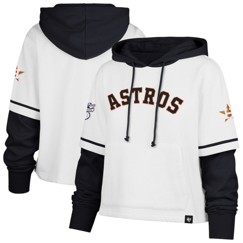 Houston Astros Women's Trifecta Shortstop Cropped Pullover Hoodie White | 47 brand