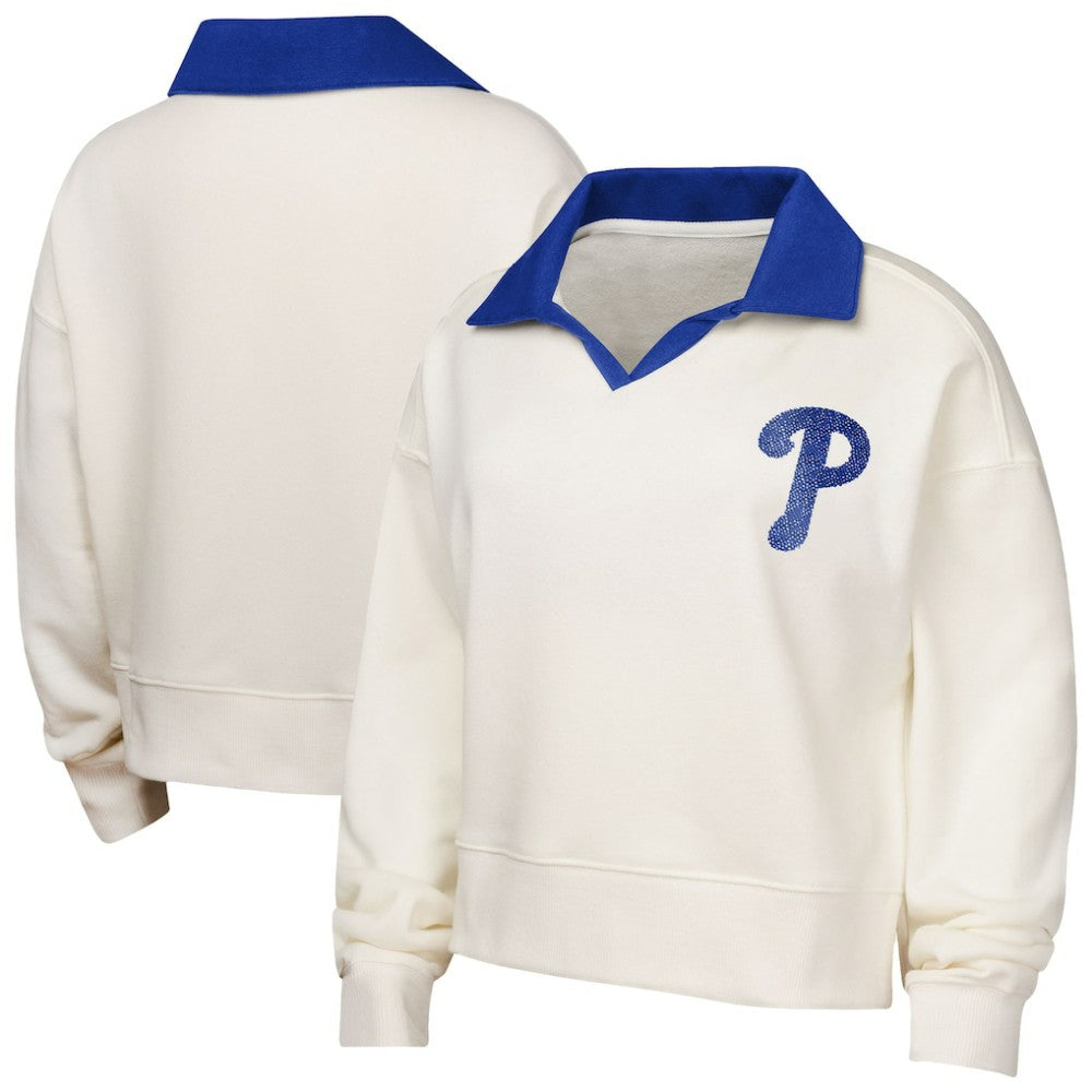 Philadelphia Phillies Girls Youth Ballpark Hit Collared V-Neck Pullover Sweatshirt White