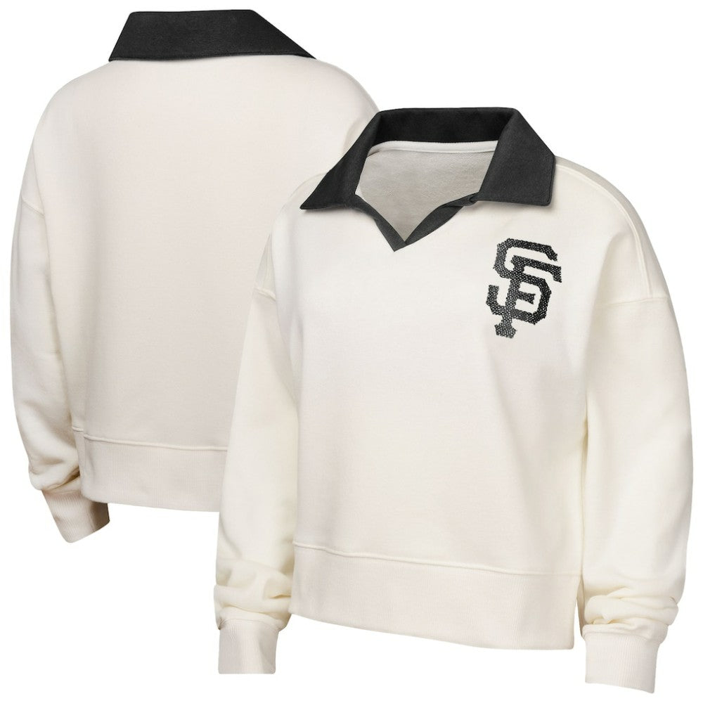 San Francisco Giants Girls Youth Ballpark Hit Collared V-Neck Pullover Sweatshirt White