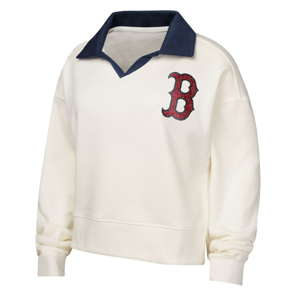 Boston Red Sox Girls Youth Ballpark Hit Collared V-Neck Pullover Sweatshirt White